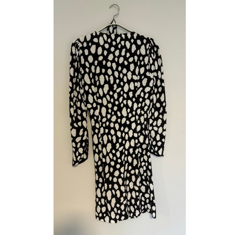 MAJE Black/white Rossima Spot Front Wrap V-neck Draped Mini Dress Size Small - Picture 6 of 7